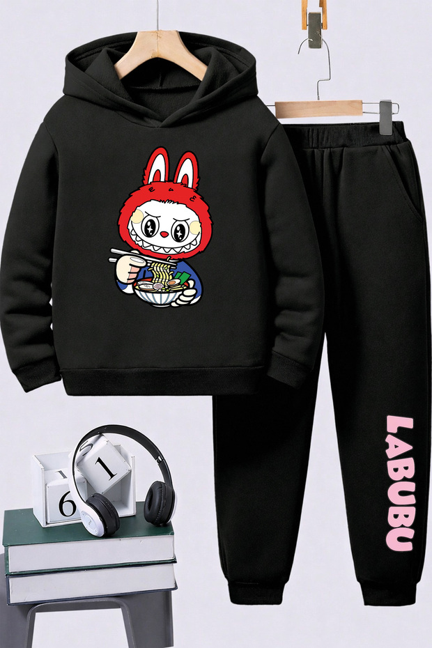 Labubu Printed Children's Premium Sweatshirt Set 2-Piece Set Hoodie Bottom Top Set