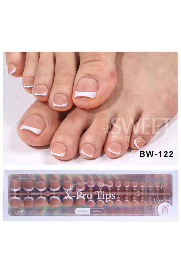 BW122 160pcs White Pink French Fake Press on Fake Nails Tips Short Square Full Cover Artificial Acry