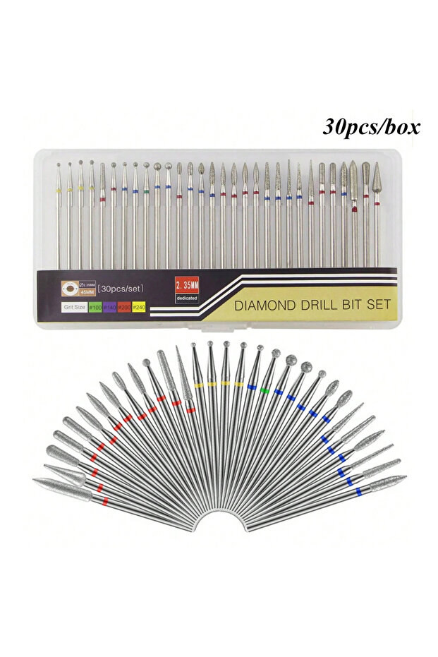30pcs Professional Safety Diamond Nail Drill Bit Set, 3/32 inch Carbide Cuticle Bits for Electric Ma