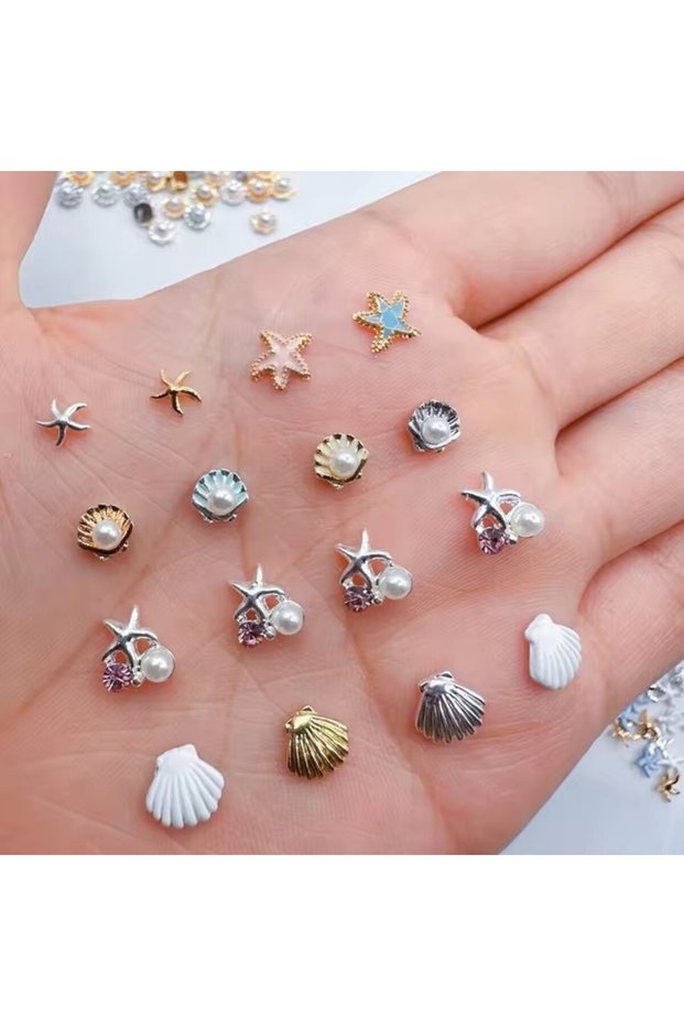 10pcs 10pcs Summer Nail Art Rhinestones Ocean Shell Pearl Star Nail Art Charms Accessories Luxury Cr