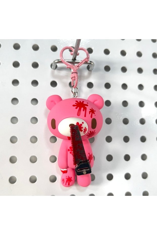 D Cute Bear Keychain with Weapon Design, Horror Aesthetic Cartoon Pendant, Silicone Key Ring for Ba.