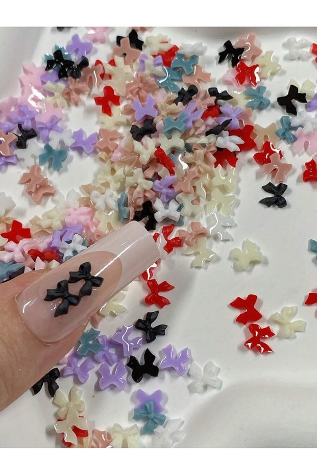 100pcs 100PC Mini Bow Nail Resin Charms Jewelry 3D Mixed Colors Bow Japanese Nail Decoration Accesso