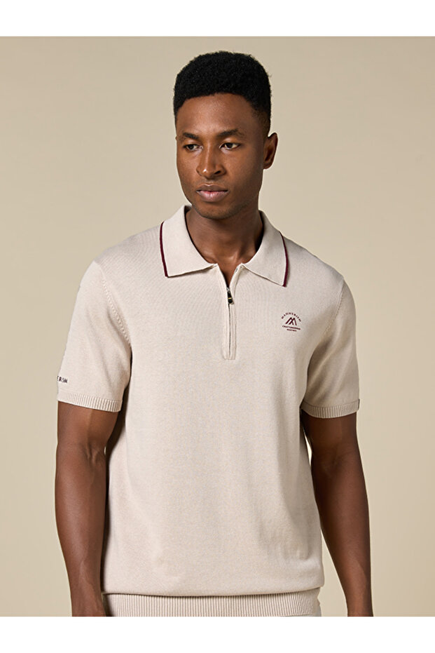 The Soft Sand Cotton Polo with Quarter-Zip Comfort Fit