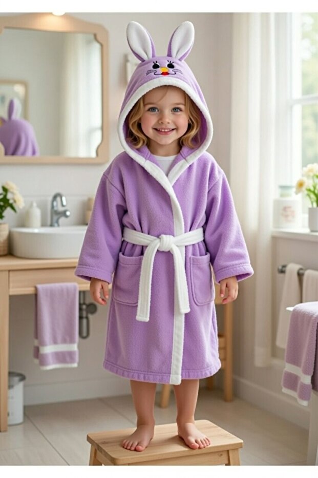 روب حمام للأطفال من القطن بنمط Happy Bunnie