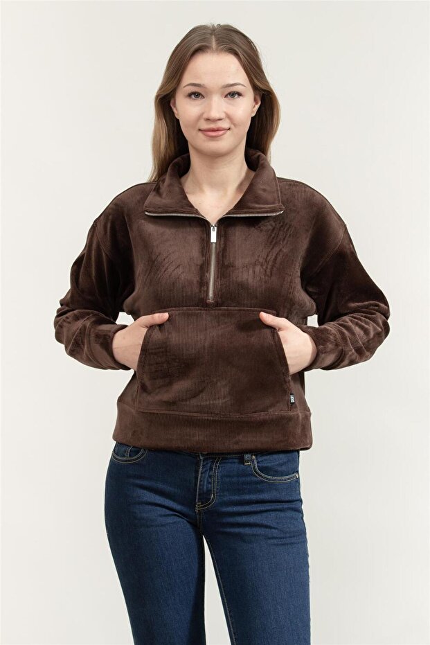Tech Velour Rib Half Kadın Triko - 1