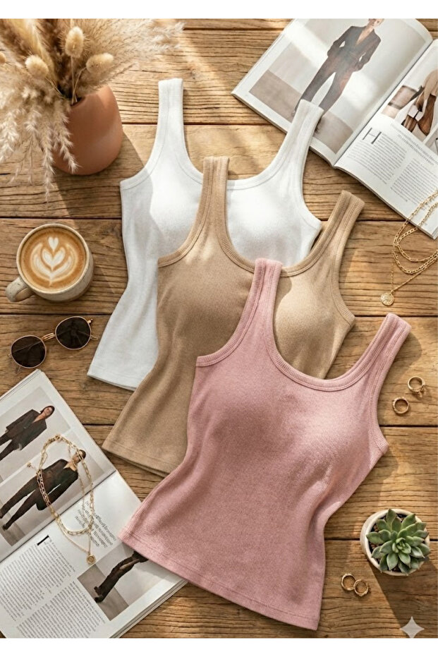 Women's 3-Pack Corded Fabric Ribbed Knit Undershirt Set - 92% Cotton Stretchy Basic Body