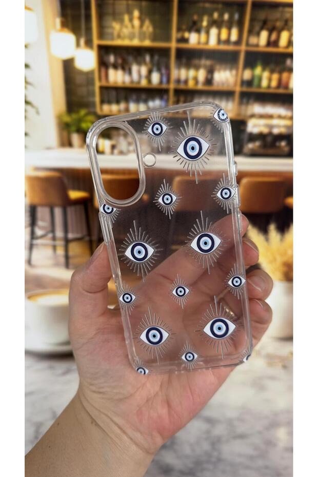 iPhone 16 Compatible Evıleye Patterned Transparent Shock-Absorbing Camera Protected Clear Case - 1
