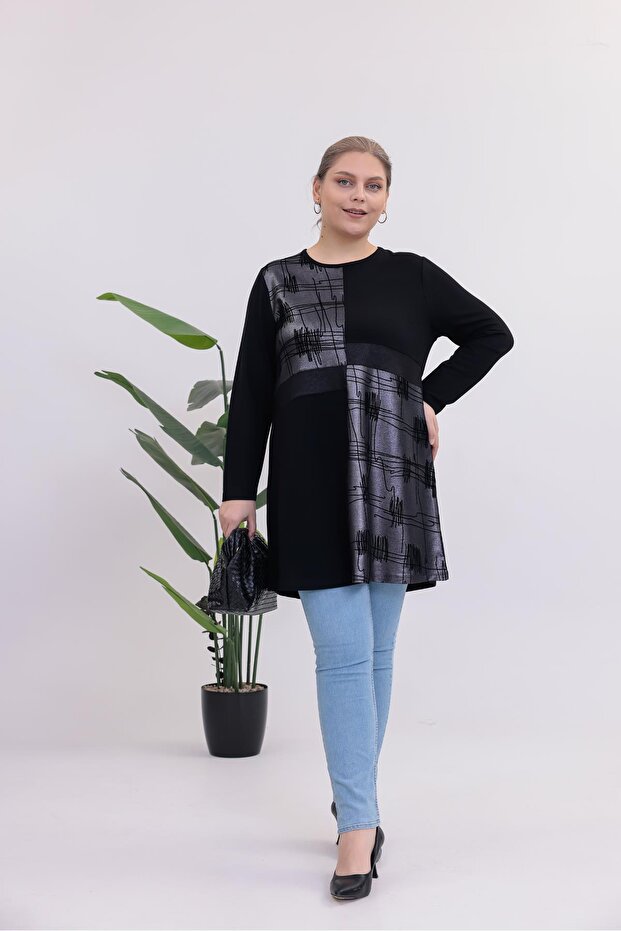 Plus Size Silver Detailed Tunic Blouse - 2