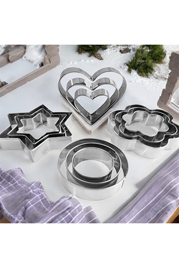 12-Piece Stainless Steel Cookie Cutter Set – Heart Star Flower Round Shaped