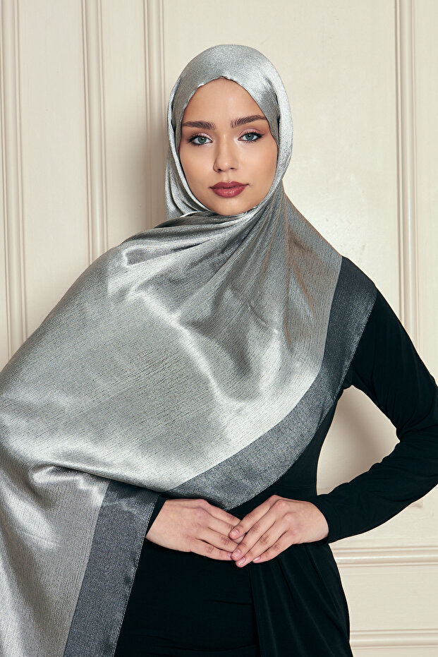 Veine Premium Viscose Shawl – Natural Crinkle Texture, Shimmering, Flowy, Stylish and Elegant Posture – Gray Black -