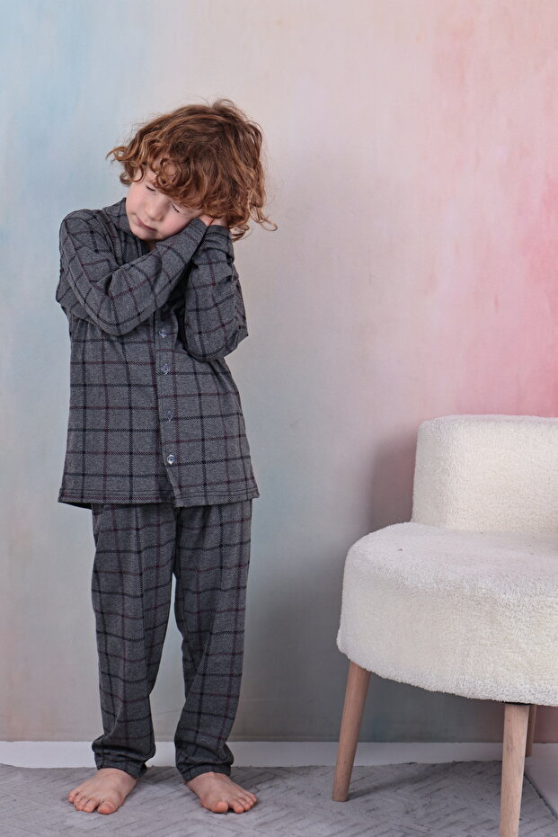 Boys' Front Buttoned Checkered Pajama Set - 7