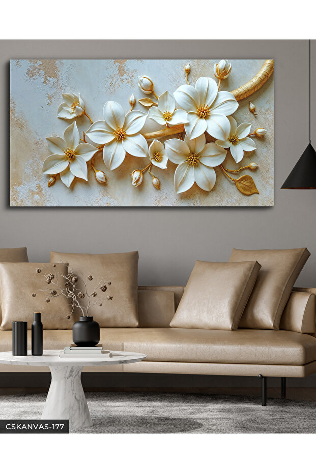 Textured Appearance White Lily One Piece Canvas, Canvas Painting