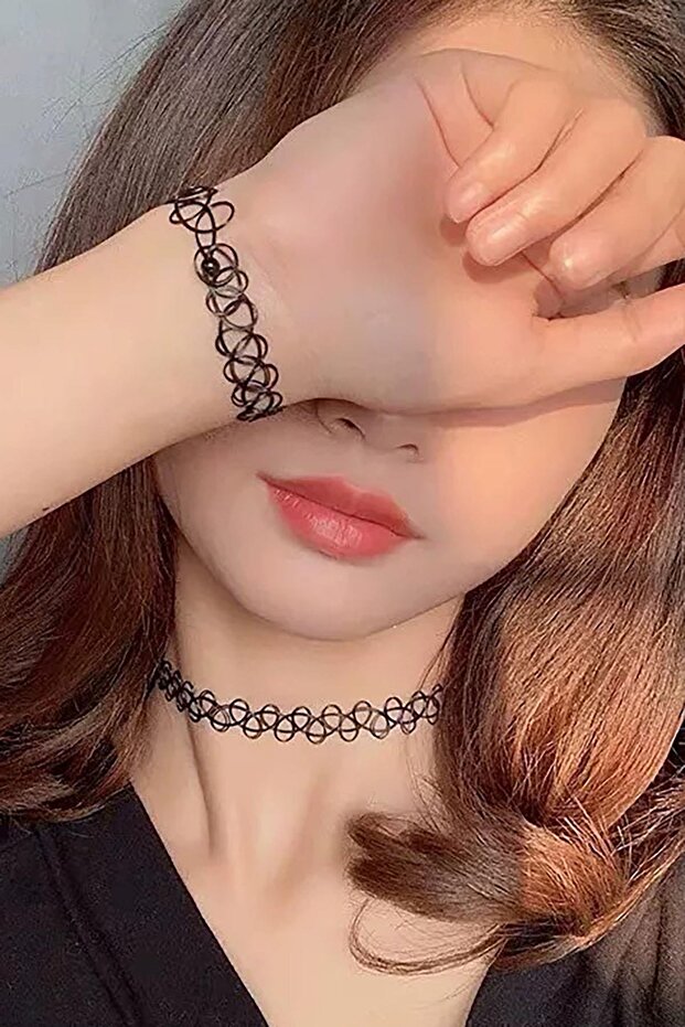 Black Color Elastic Choker Necklace | Bracelet and Ring Set