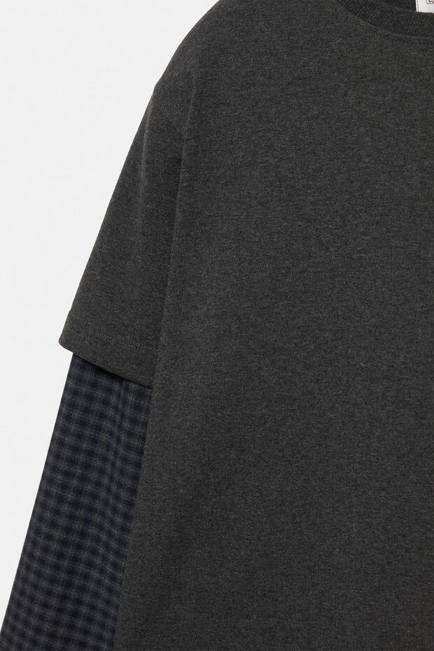 Kareli çift kollu t-shirt - 7