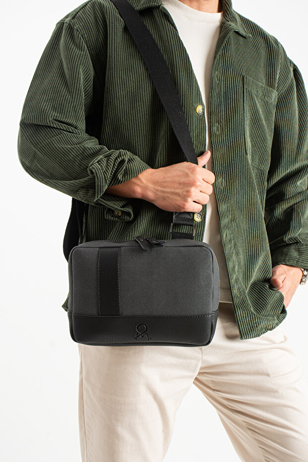 Canvas Faux Leather Crossbody Tablet Bag with Internal Organizer and Adjustable Strap Unisex