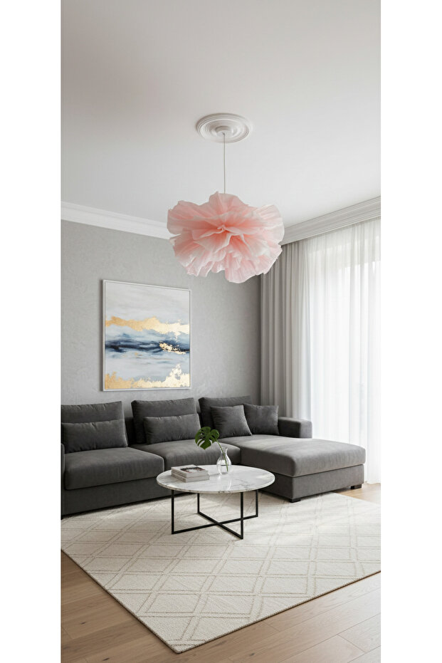 Modern Krapon Kağıt Pembe El Yapımı Sarkıt Avize - 2