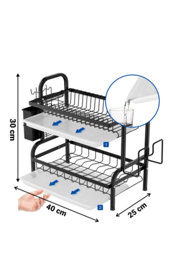 Stackable dish rack, 2 levels, black - 6