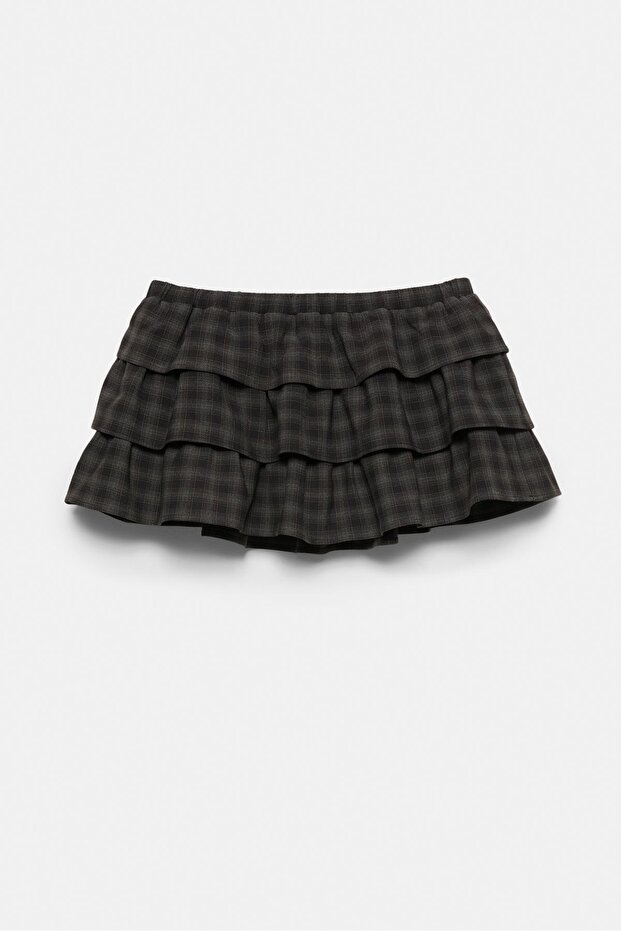 Volanlı kareli şort etek - 7