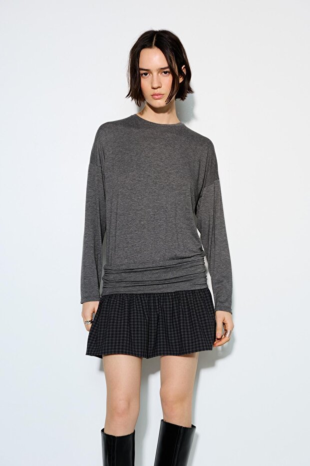 Kareli kombine kısa elbise - 2