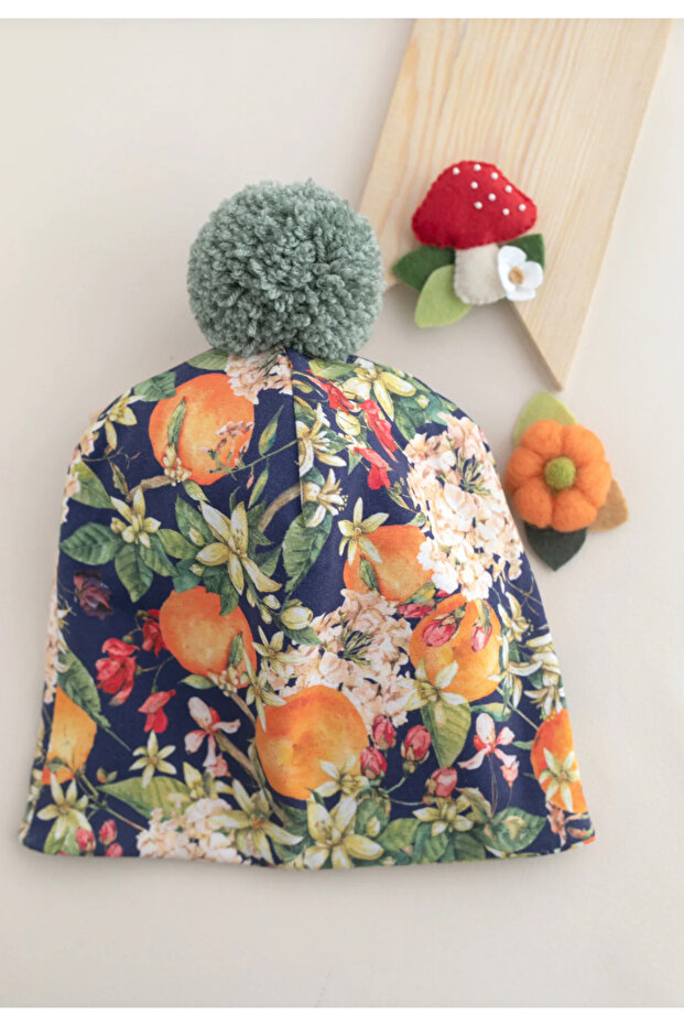 قبعة بونبون من القطن الممشط بطبقة مزدوجة بنمط البرتقال والنعناع - 3
