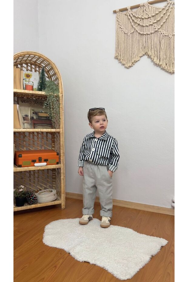 Baby Boy Striped Trench Coat Pants Bottom Top Set