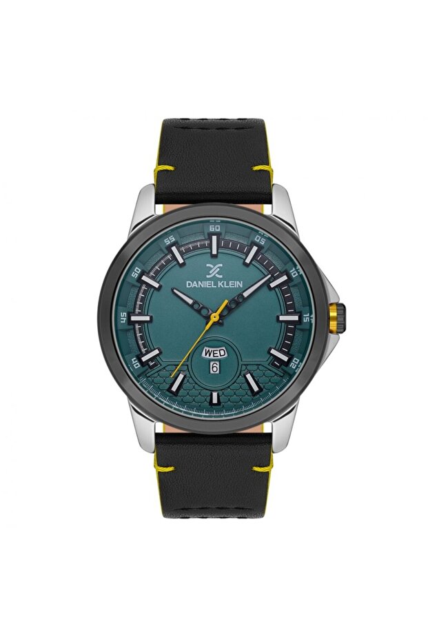 Dk.1.13737-2 Men's Black Watch with Day and Calendar Display, 5 Atm Water Resistant, Leather Strap