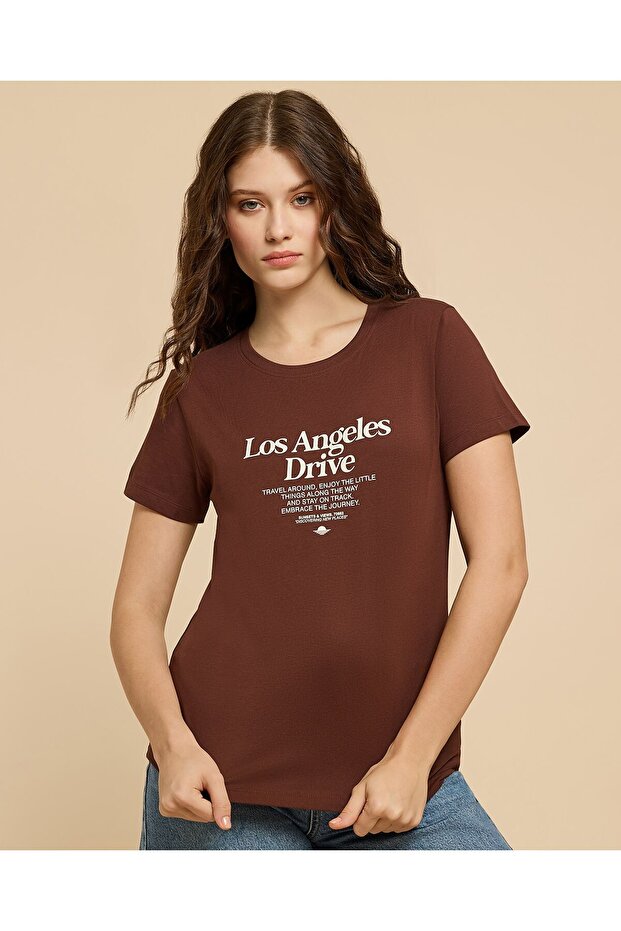 Typography Print T-Shirt with Crew Neck and Short Sleeves