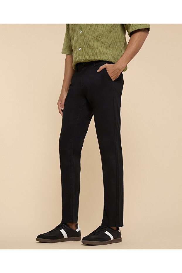 بنطال مستقيم سادة مع زر للإغلاق - 3