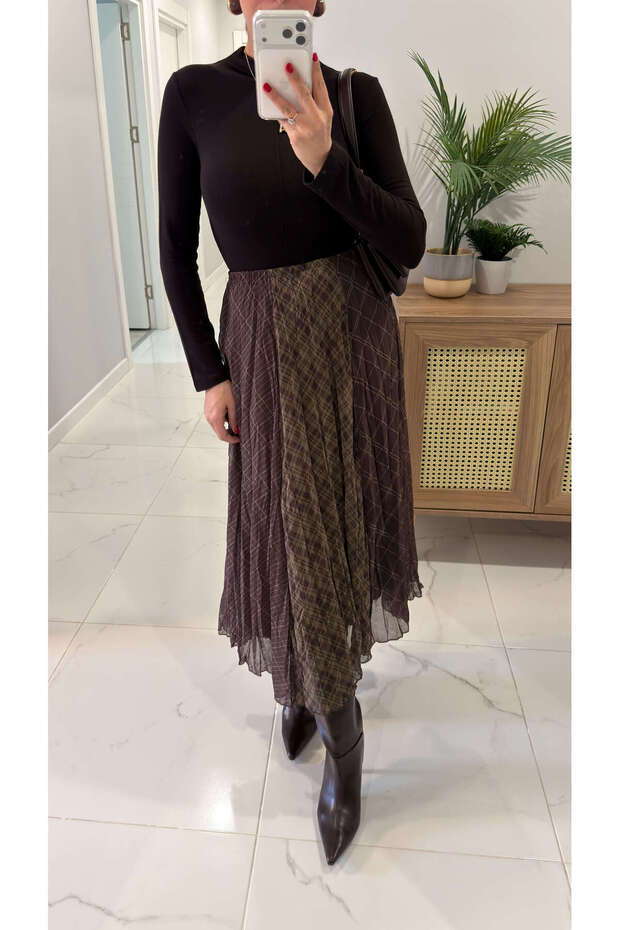 Yanidra Green Patterned Lined Skirt - 2