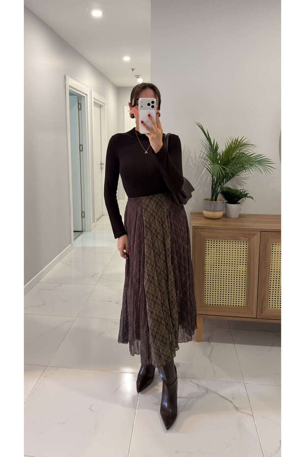 Yanidra Green Patterned Lined Skirt - 1