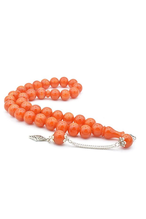 Sphere Cut Giant Size Maroon Orange Crimped Amber Prayer Beads