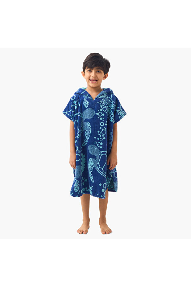 Turtle Print Poncho Towel with Hood
