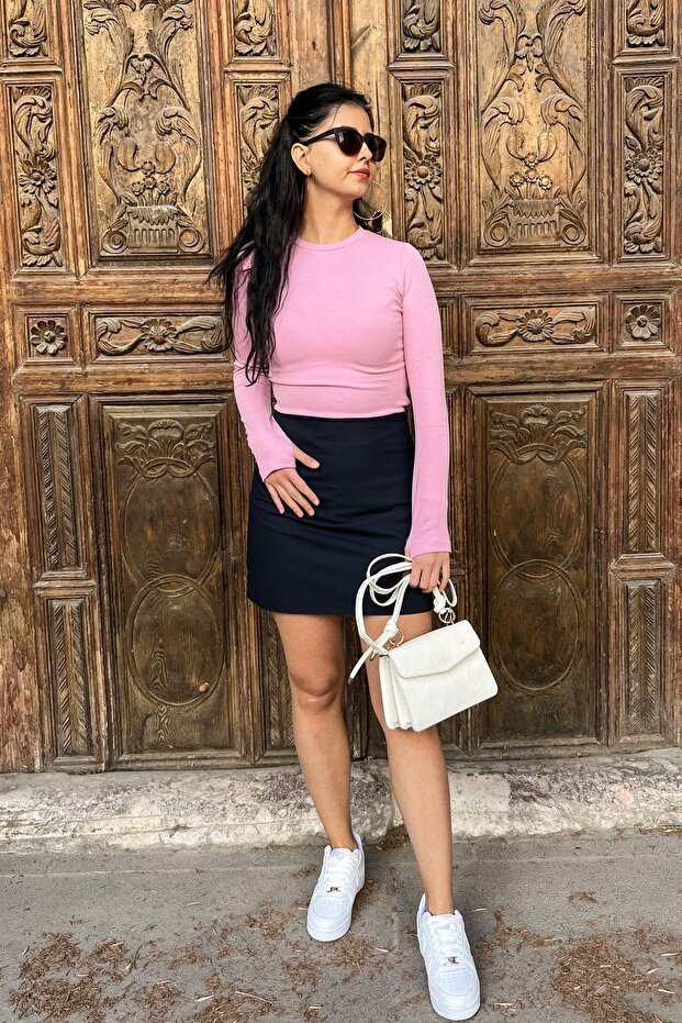 Orjinal Marka Uzun Kol Basic Bluz - Pembe PEMBE - 6