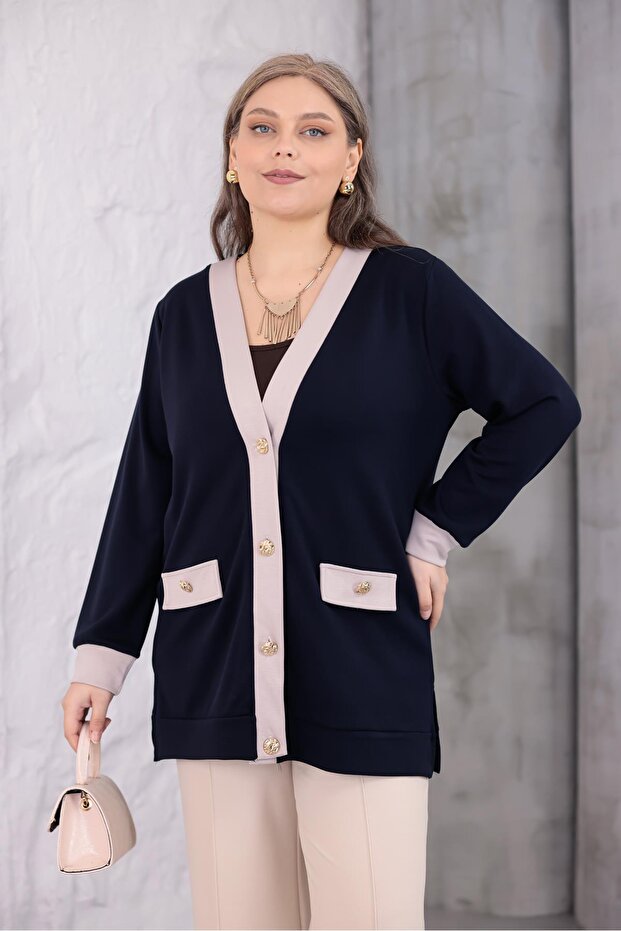 Plus Size Buttoned Cardigan - 1