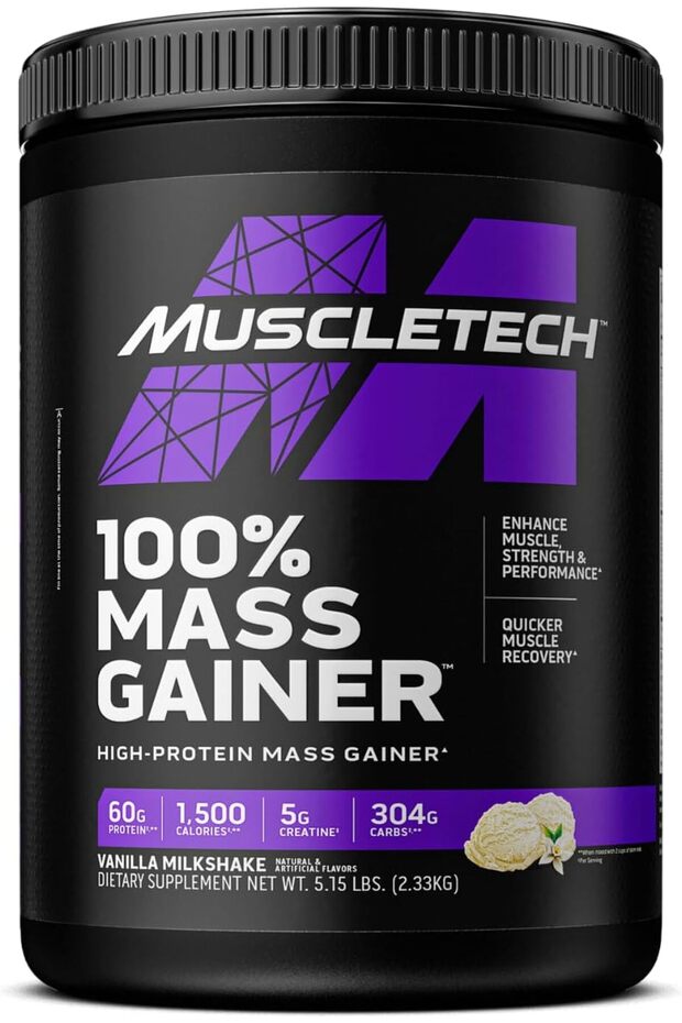 100% Mass Gainer High Protein, Strength, Muscle Recovery, Protein + Creatine Vanilla Milkshake 2330 grams