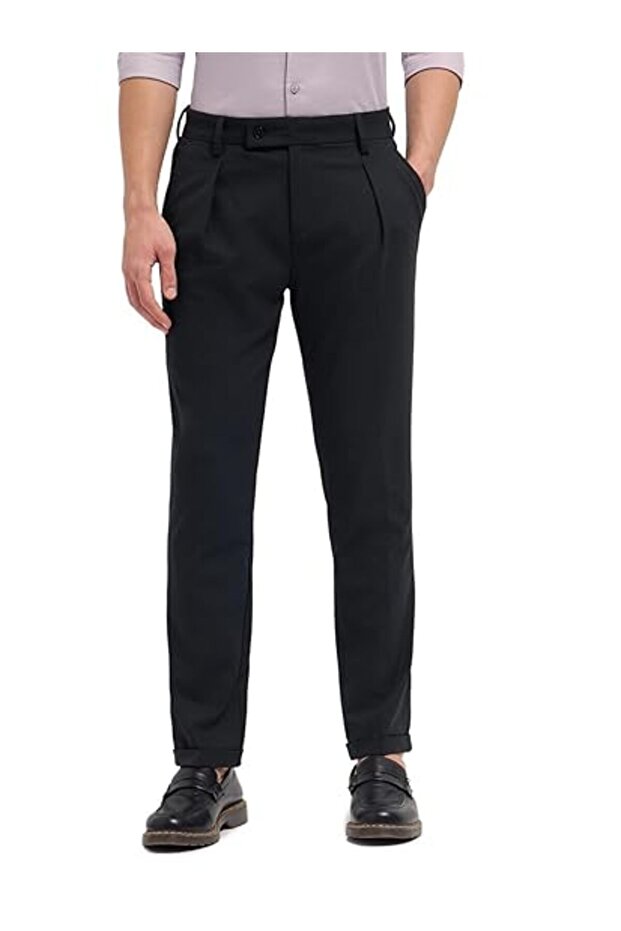 Men's Woven Checked Slim Fit Formal Trousers