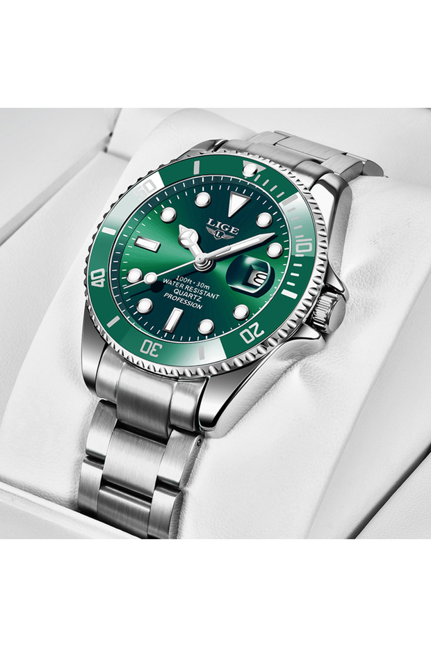 LIGE silver green LIGE Fashion Diver Watch Men Top Brand Luxury 3ATM Waterproof Luminous Clock Sport