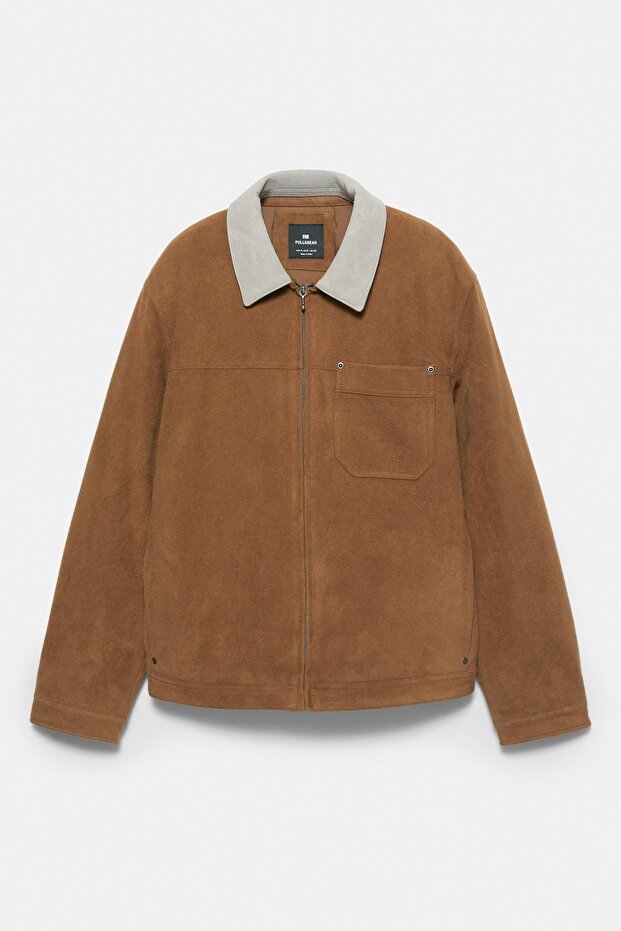 Kontrast yakalı suni süet ceket - 7