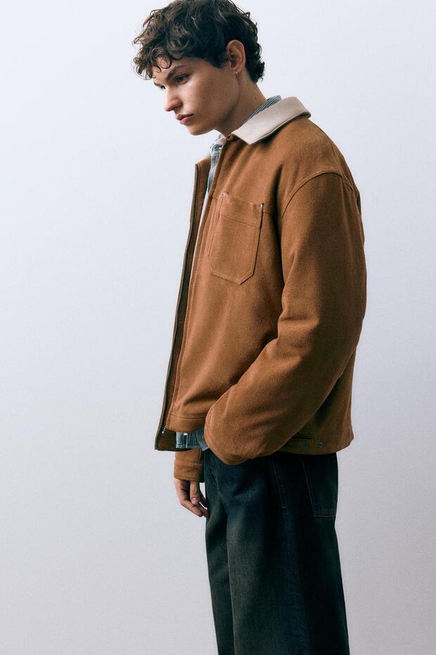 Kontrast yakalı suni süet ceket - 3