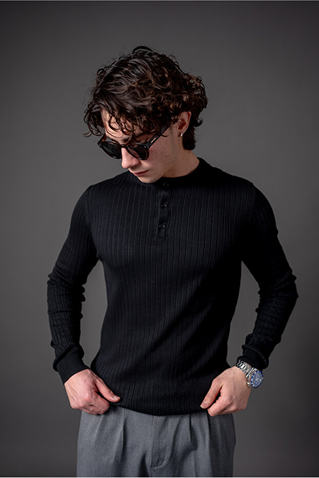 bisiklet yaka düğmeli basic sweatshırt - 4