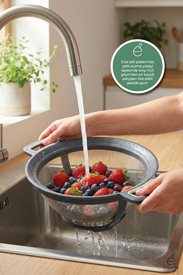 Stainless Steel Large Colander 31.5cm Double Handle Pasta Rice Strainer Fine Wire Fruit Vegetable