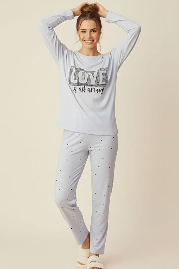 Luxury 100% Cotton Patterned Women's Pajama Set - Soft Textured Premium Comfortable Home Wear Set
