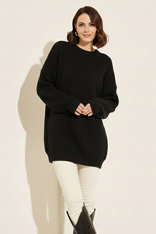 Self-Patterned Knitwear Tunic R4444 Black
