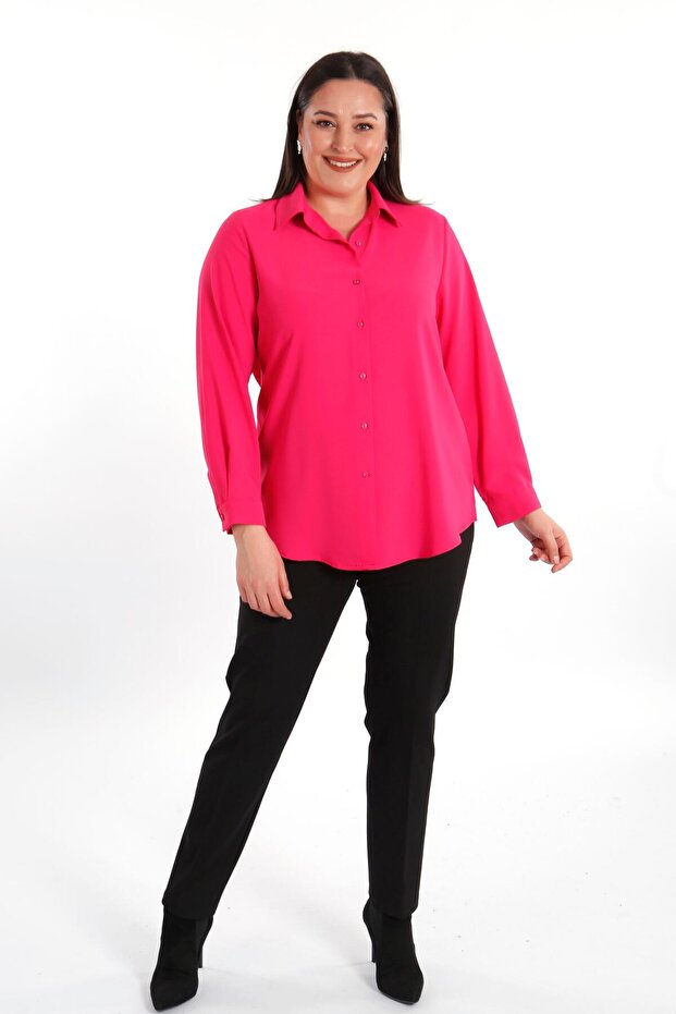 قميص تريند 42 بلس كبير الحجم باللون الفوشيا الأساسي - 2