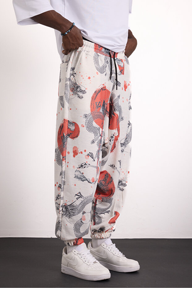 Men's Casual Patterned Pleated Shalwar with Elasticated Legs