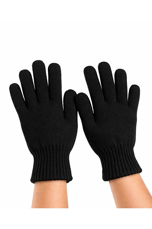 Unisex Kışlık Triko Eldiven Siyah Renk, Esnek Yapı - 1