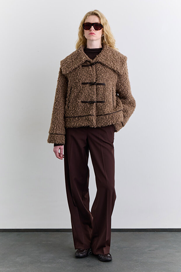 Buttoned Fur Coat Brown - 4
