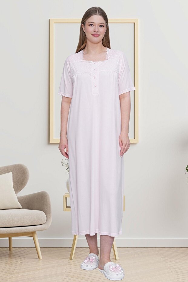 Mecit 6049 Pink Large Size Women's Nightgown