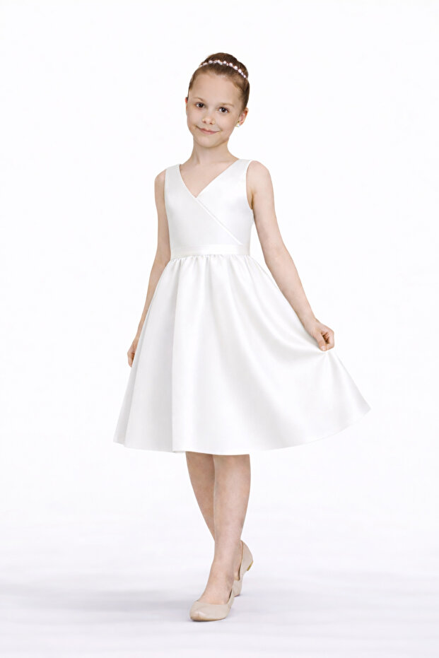 Girl's White Color Satin Mini Wrap Dress
