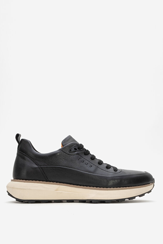 Men's Thick Sole Lace-Up Casual Shoes Genuine Leather Fr 253903 Black